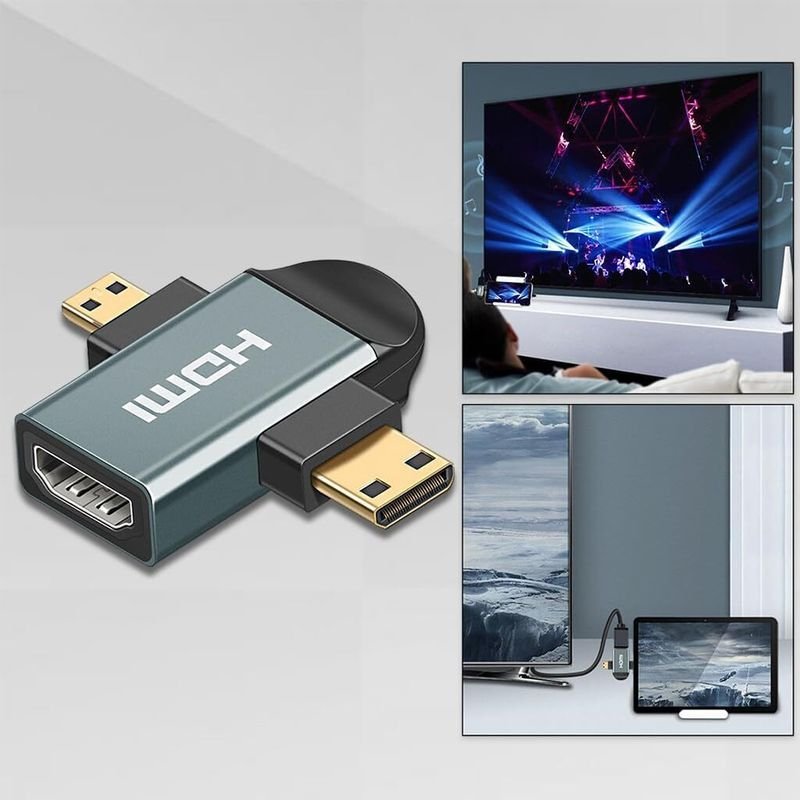 VOOCME Black 2 in 1 HD Mini HDMI/Micro HDMI to HD-MI Adapter, Mini HD-MI and Micro HD-MI Male Phone Converter - image 3