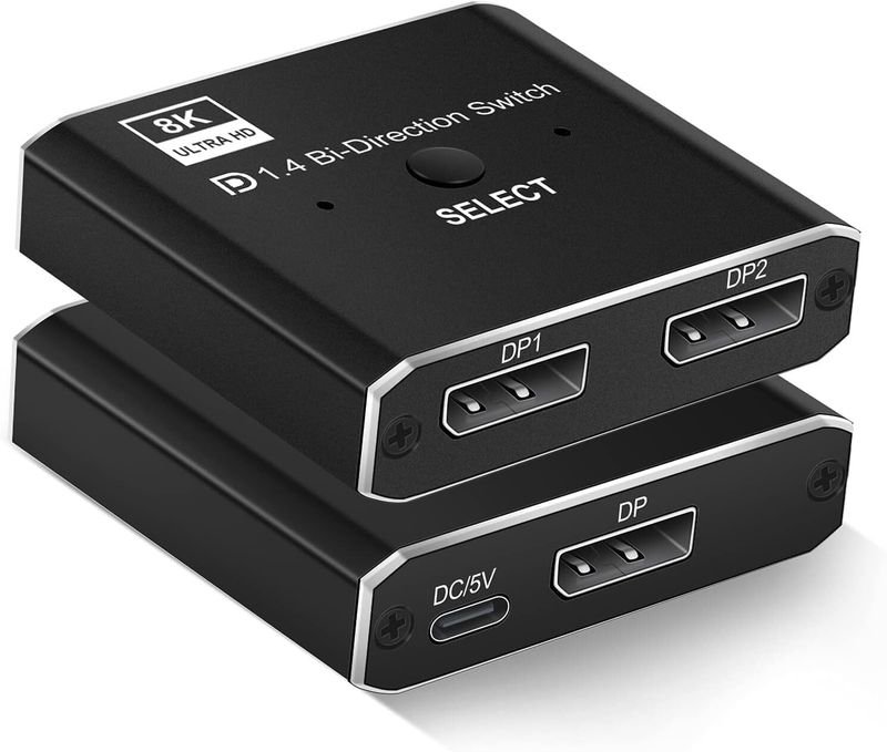 VOOCME Displayport Switch, 8K@30Hz Bi-Directional DP 1.4 Switcher, Two-Way DP Switch Selector Box 2x1 or 1x2, 4K@120Hz Manual Display Port Splitter 2 in 1 Out Laptop Accessory - image 1