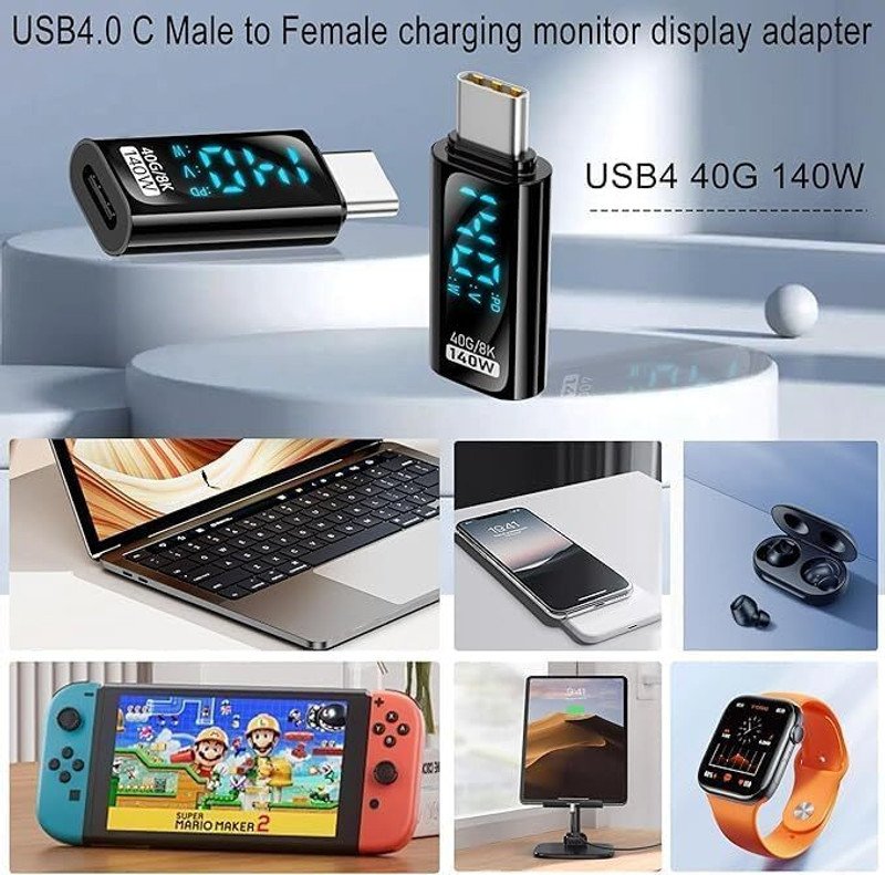 VOOCME 1 Pack USB-C Adapter with LED Display, USB Type C Male to Female Connector Type C Male to Female Connector -008 Laptop Accessory - image 5