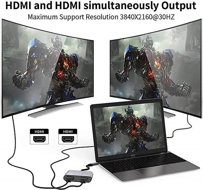 VOOCME HDMI Adapter 0.4 m USB Hub USB C Hub USB C to Dual HDMI Adapter 4 in 1 USB ADAPTER - image 5