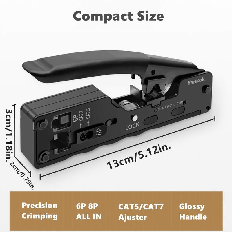 VOOCME Ultimate Pass Thru Crimper for Cat5 Cat5e Cat6 Network Connectors Cat6a Cat7 Shielded Modular Plugs RJ45 RJ12 RJ11 (Strip Cut and Crimp All-in-One. Handle) Corded Crimper - image 5