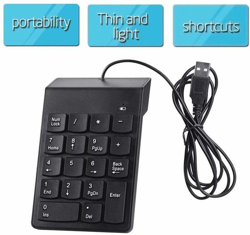 VOOCME Wired Numeric Keypad Slim Mini Number Pad Digital Keyboard 18 Keys Numpad Laptop Keyboard Replacement Key - image 4