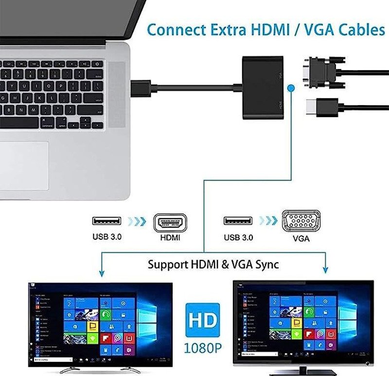 VOOCME VGA Cable 0.4 m USB 3.0 to HDMI VGA Adapter Converter 2 in 1 USB to HDMI VGA - image 4