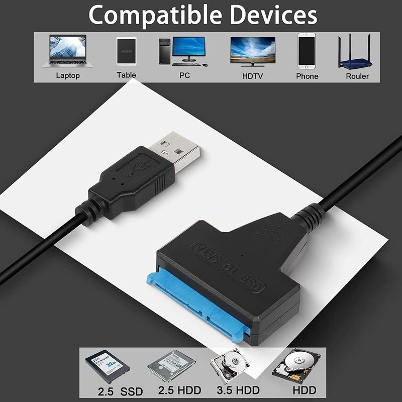 VOOCME USB Type C Cable 0.05 m NA USB 3.0 to SATA III Hard Drive Adapter Cable,USB SATA Adapter Cable Converter 22 pin - image 3