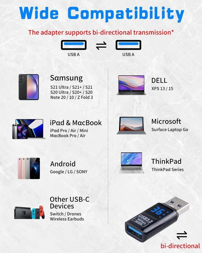 VOOCME USB 3.2 Male to Female Type A to Type A Cable Adapter USB 3.2 Male to Female USB Charger - image 4