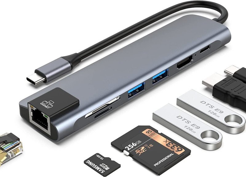 VOOCME USB C Hub, 7 in 1 Type C Adapter with USB C to HDMI,1Gbps Ethernet RJ45,100W Gaming Adapter - image 1