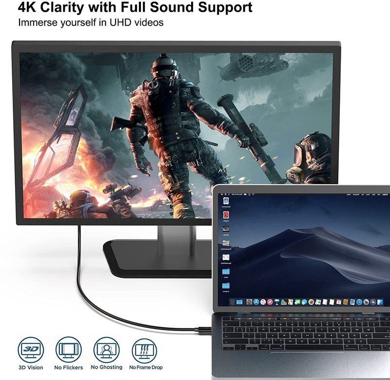 VOOCME Thunderbolt Cable 1.8 m Gold Plated USB C to DisplayPort Cable 8K@60Hz, 4K 144Hz 120Hz Thunderbolt 3 Cable - image 5