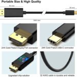 VOOCME Thunderbolt Cable 1.8 m Gold Plated USB C to DisplayPort Cable 8K@60Hz, 4K 144Hz 120Hz Thunderbolt 3 Cable - image 3