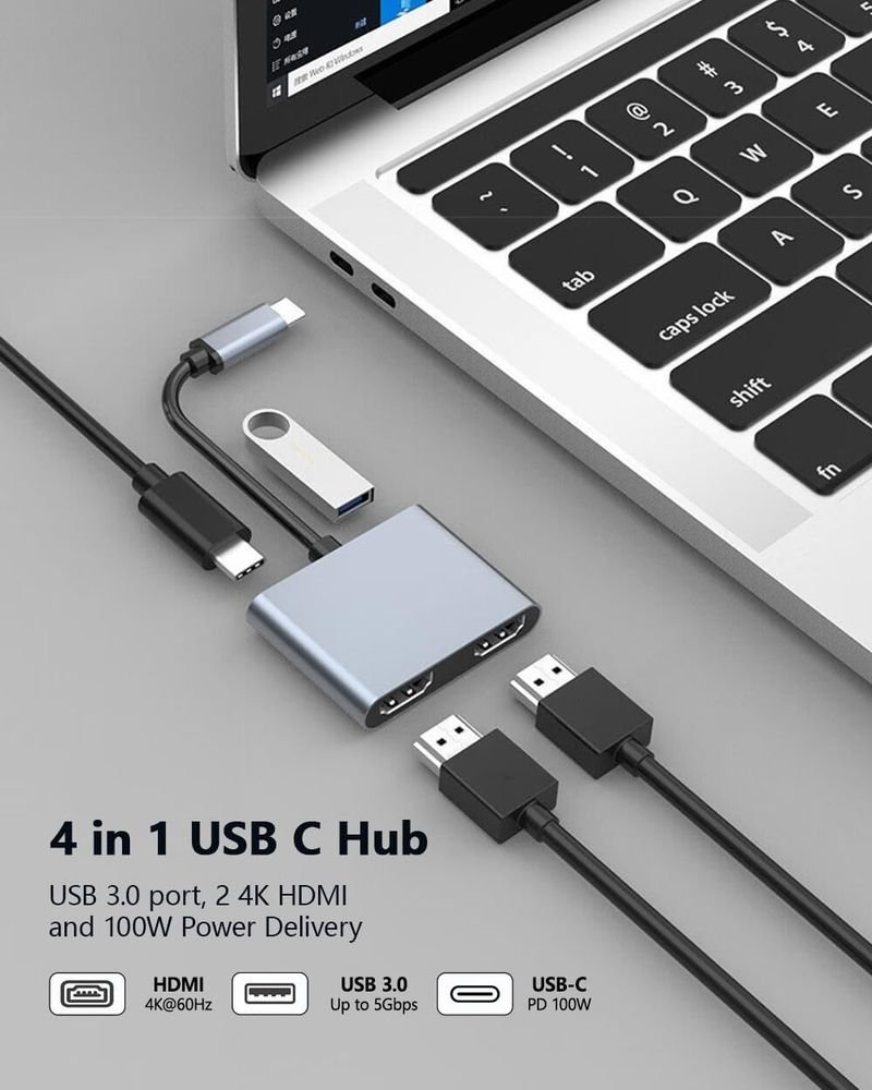 VOOCME Type C 0 A 0.5 m USB C to Dual HDMI Adapter 4K 60hz, Type C to HDMI Splitter for 2 Monitors, - image 2