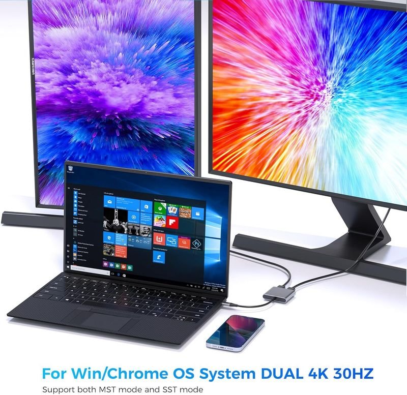 VOOCME USB Type C Cable 0 A 0.5 m USB C to Dual HDMI Adapter, Dual Monitors Adapter USB C Hub with 2 HDMI - image 4