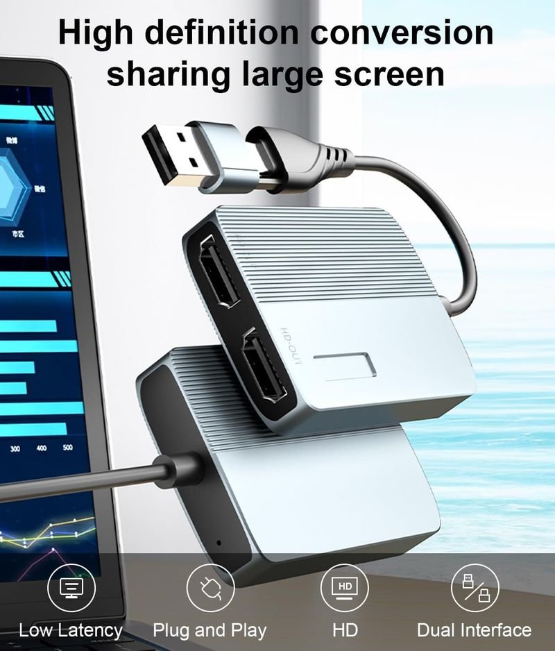 VOOCME USB C/USB 3.0 to Dual HDMI Adapter, HDMI Splitter Extended Display Adapter for Media Streaming Device - image 4