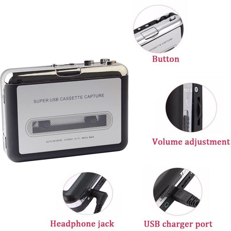VOOCME USB Cassette Tape to MP3 Converter Capture Audio Music Player Tape MP3 Player - image 2