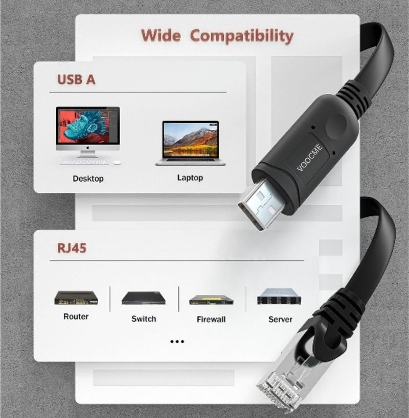 VOOCME Type C 2 A 1.8 m USB 3.0 to RJ45 LAN Converter Network Wired Cable USB Console Cable 1.5M USB to RJ45 Serial Adapter for Router Switch, Compatible with Windows - image 2