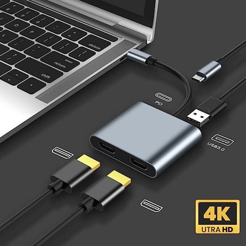 VOOCME HDMI Adapter 0.4 m USB Hub USB C Hub USB C to Dual HDMI Adapter 4 in 1 USB ADAPTER - image 3