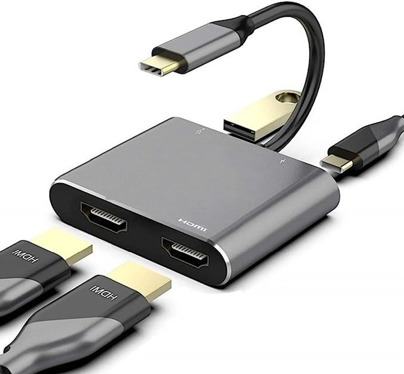 VOOCME HDMI Adapter 0.4 m USB Hub USB C Hub USB C to Dual HDMI Adapter 4 in 1 USB ADAPTER - image 1