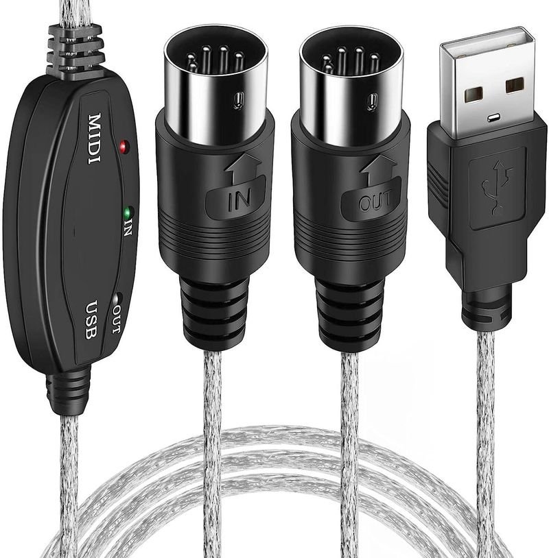 VOOCME 2-in-1 Cable 2 A 1.8 m NA USB Midi Cable Lead Adaptor for Musical Keyboard to PC Laptop- - image 1