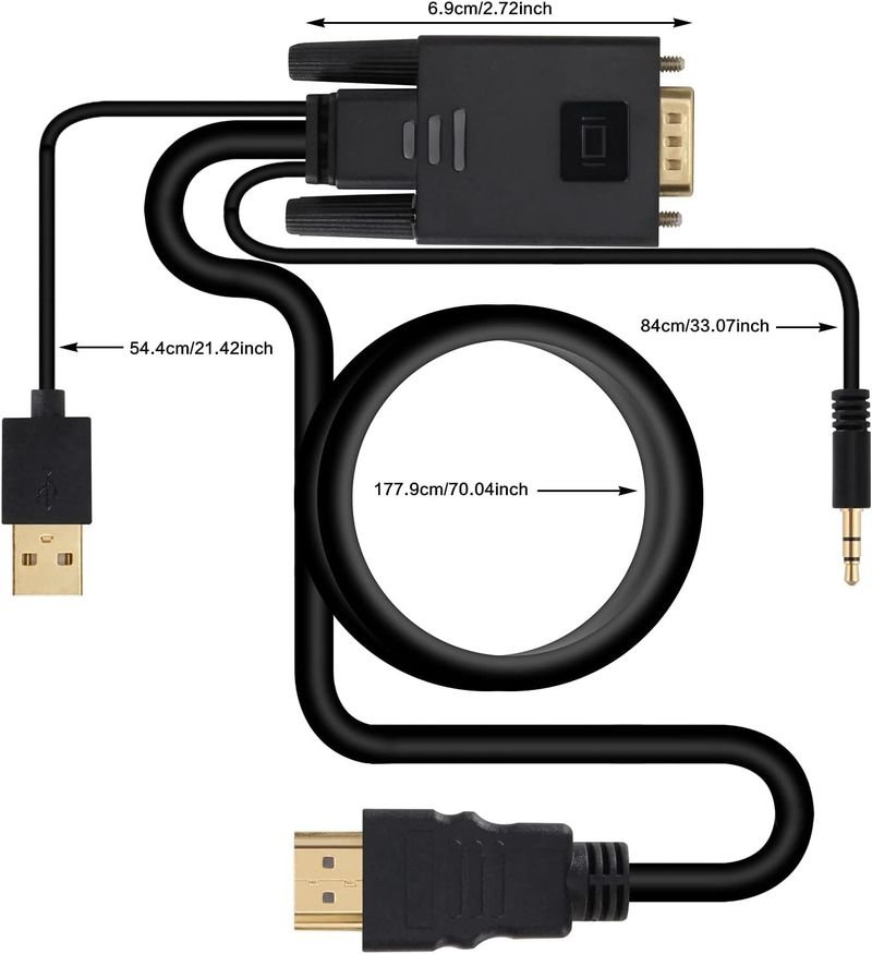 VOOCME HDMI Cable 1.8 m VGA to HDMI Cable 6Ft, VGA to HDMI Adapter with USB Power and Audio - image 2