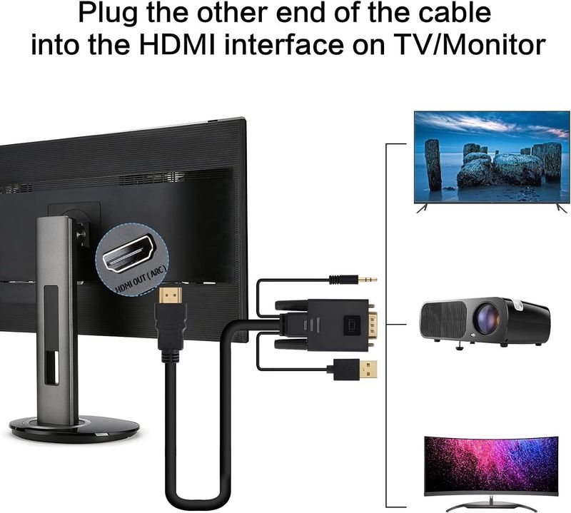 VOOCME HDMI Cable 1.8 m VGA to HDMI Cable 6Ft, VGA to HDMI Adapter with USB Power and Audio - image 4