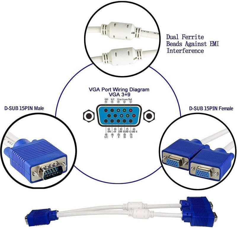 VOOCME VGA Cable 0.27 m y splitter vga moniter cable-007 - image 3